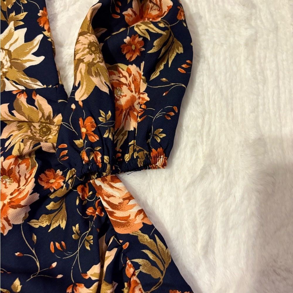 Boohoo Navy Floral Long Sleeve Dress sze 12 - Picture 3 of 8
